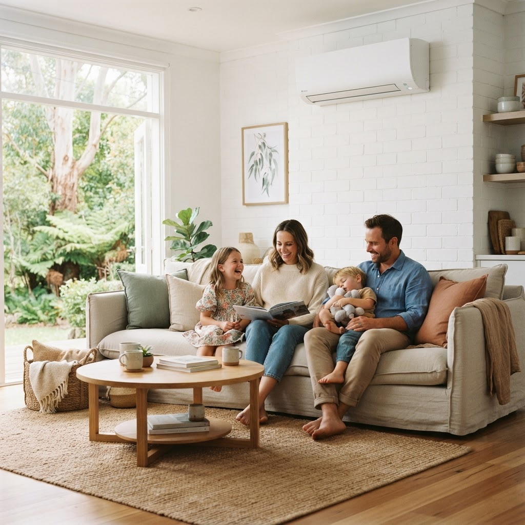 A comfortable modern home with a wall-mounted split-system air conditioner